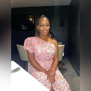 SHEIN Pink Floral Asymmetrical Dress